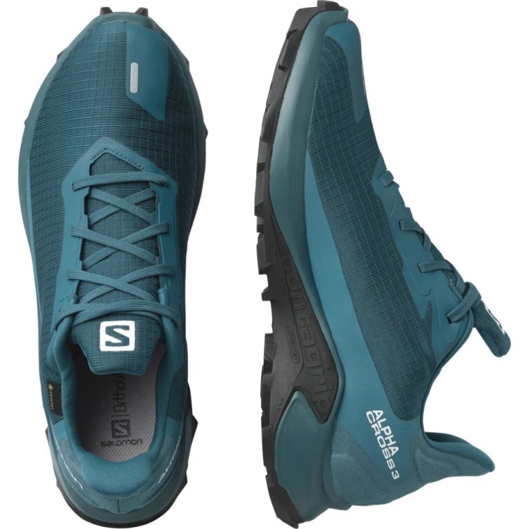 Turquoise Salomon Alphacross 3 GTX Men's Trail Running Shoes | IE PG5140